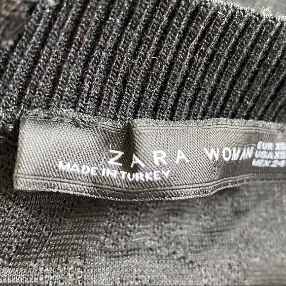 Zara Embossed Floral Solid Black Knit Sweater Dress with MEASUREMENTS SIZE XS - Picture 9 of 11